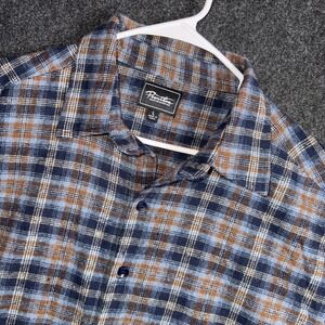 Primitive Skateboarding Mens Blue Brown Plaid Flannel Shirt TB30017 L